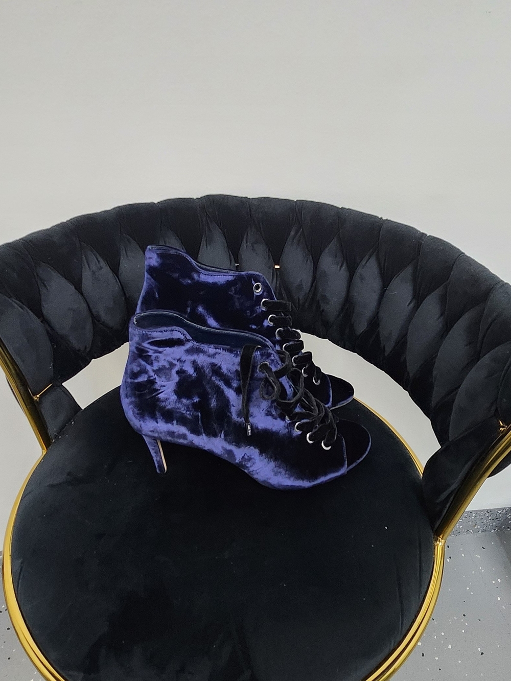 Jimmy Choo Mavy Velvet Lace Up Peep Toe Booties Navy Blue Ankle Boots - Picture 4 of 8